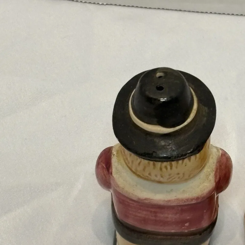 Vintage Pilgrim Salt And Pepper Shakers Man Woman Porcelain 4.25 in multicolor